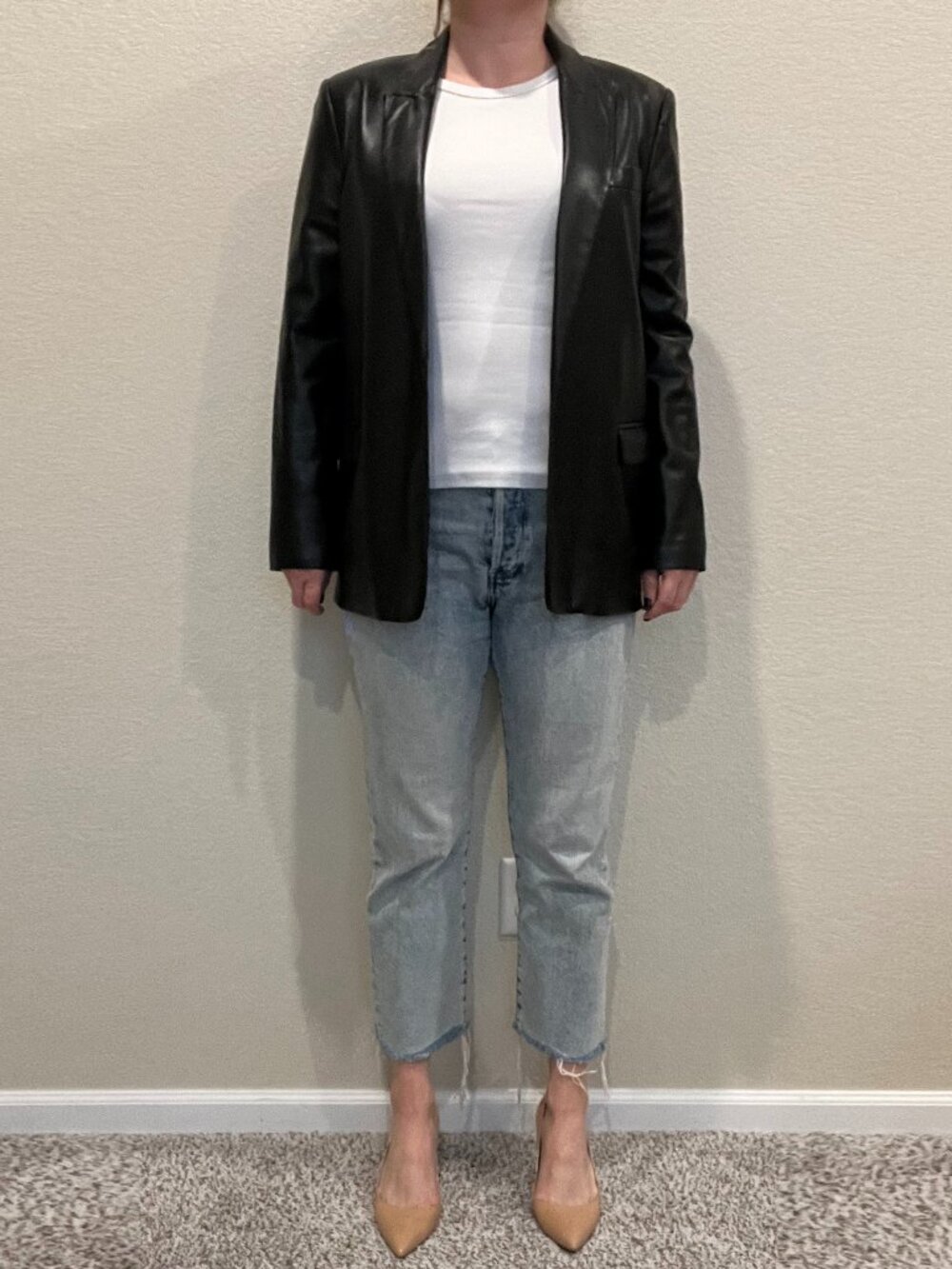 Zara Faux Leather Blazer Black Size S
